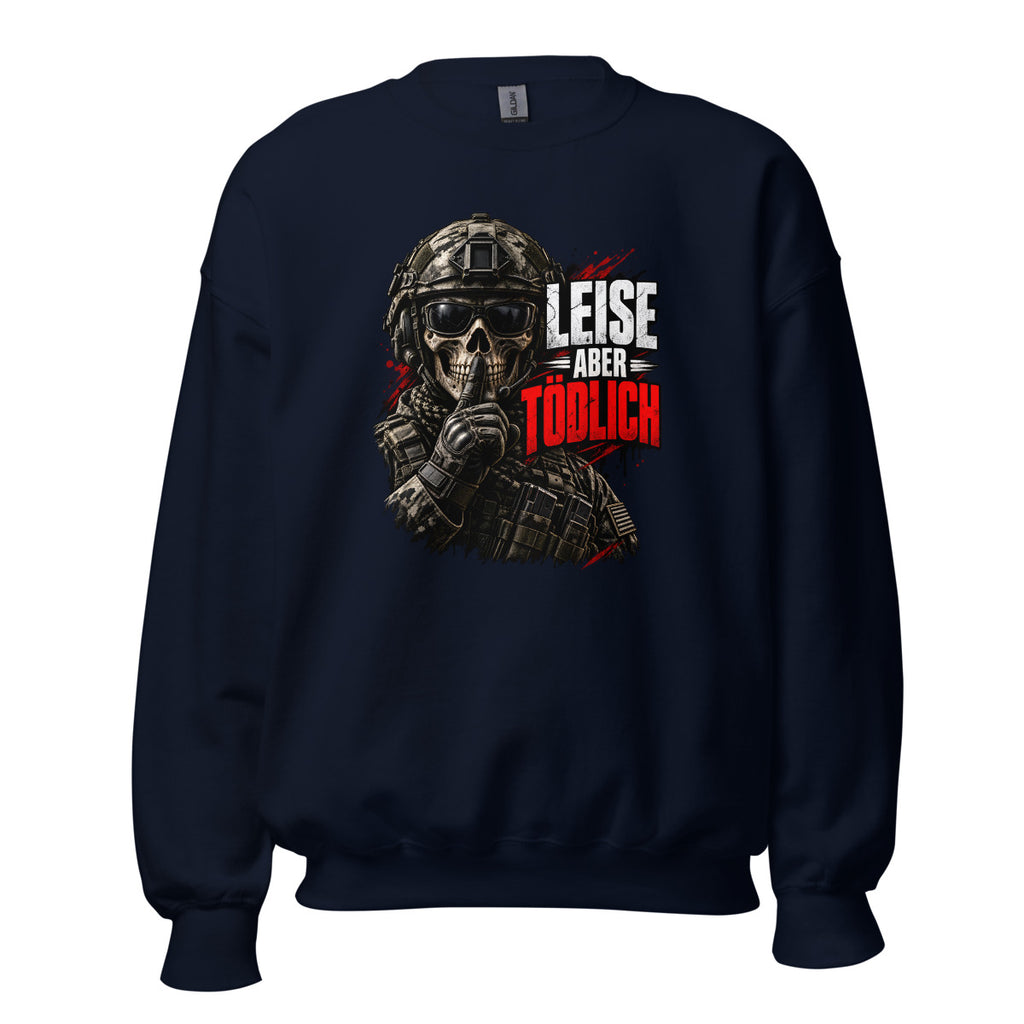 Soldat mit Totenschädel und Shushing-Geste – Sweatshirt – großer Frontdruck