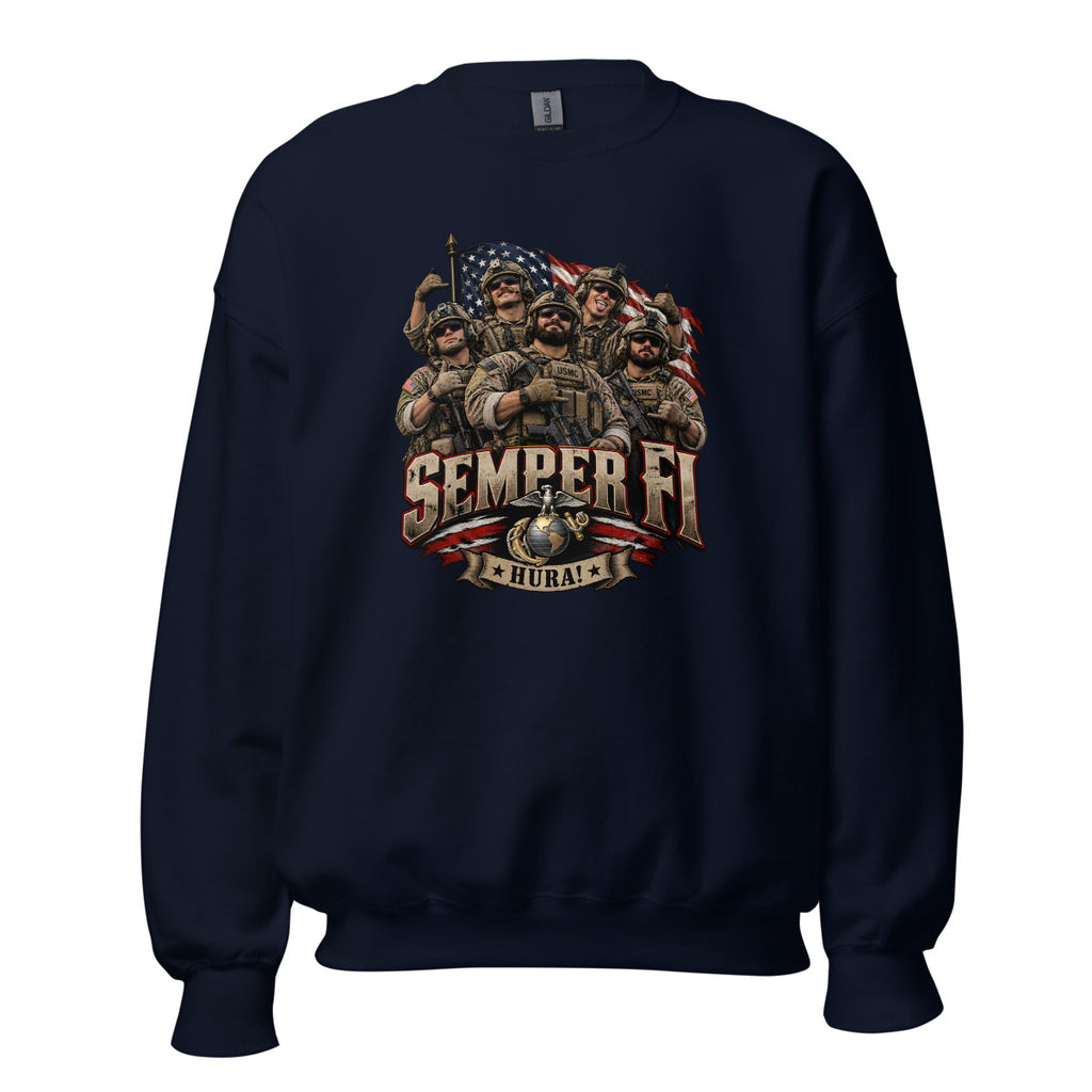 USMC Semper Fi Gruppe mit Flagge – Sweatshirt – großer Frontdruck