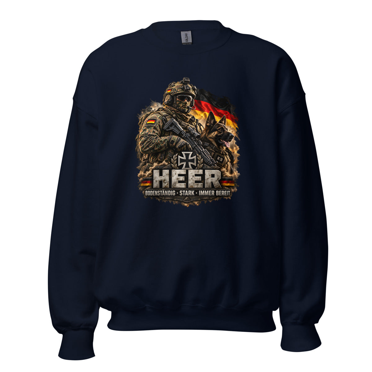 Deutscher Soldat mit Kampfhund – Sweatshirt – großer Frontdruck