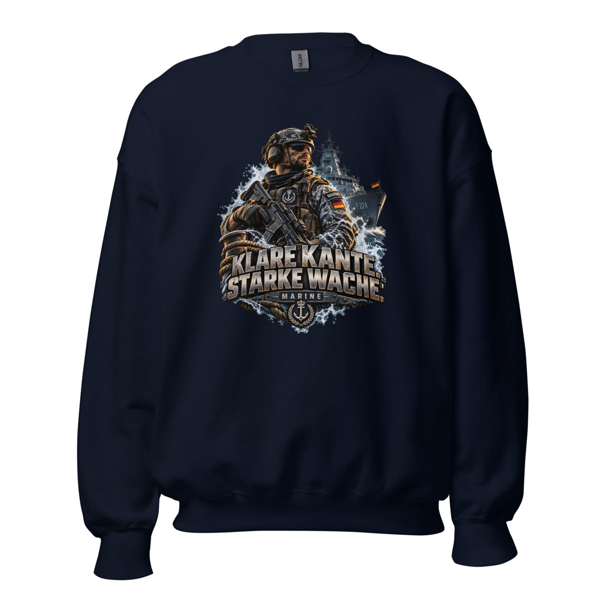 Marine Soldat mit Kriegsschiff – Sweatshirt – großer Frontdruck