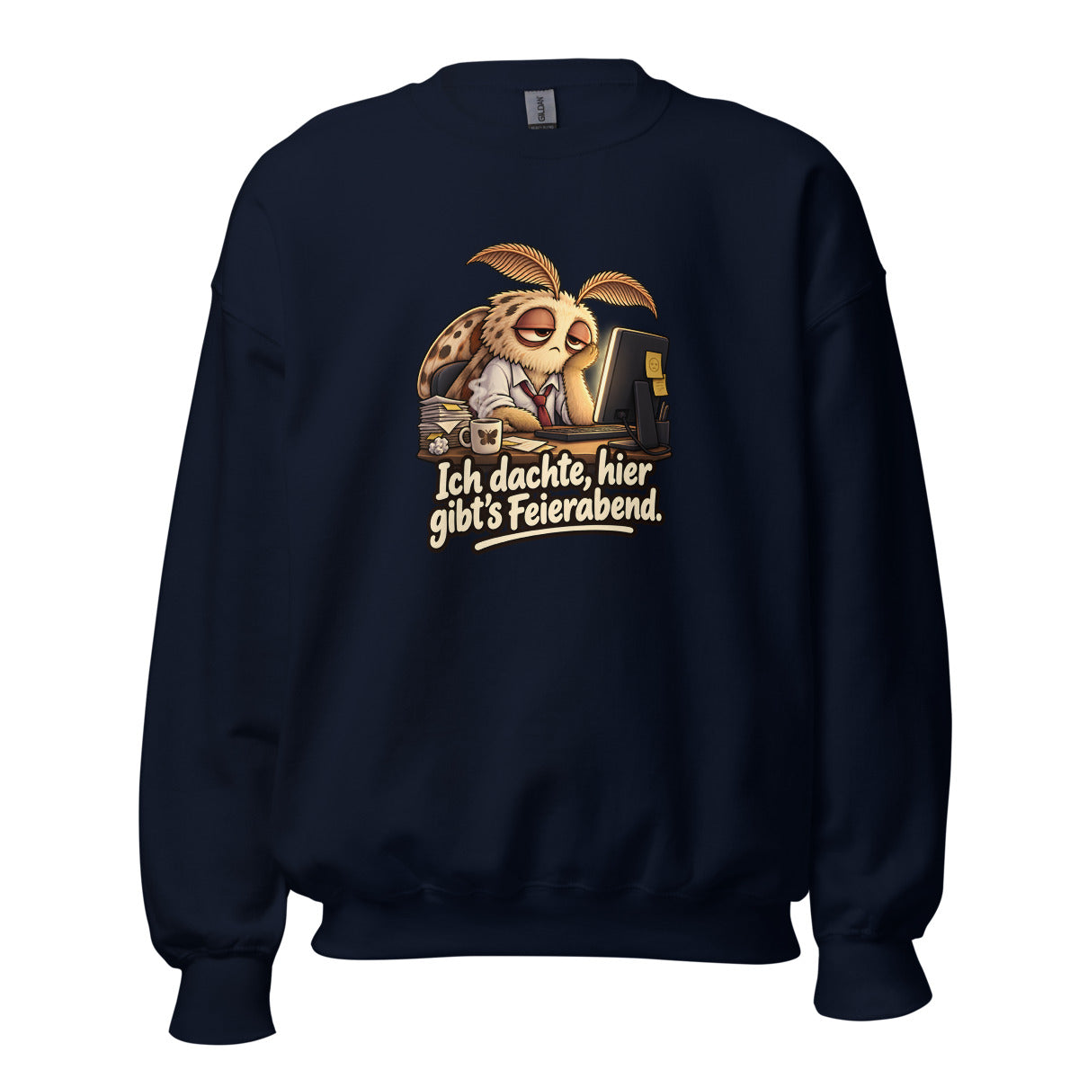 Überstunden-Motte – Sweatshirt – großer Frontdruck