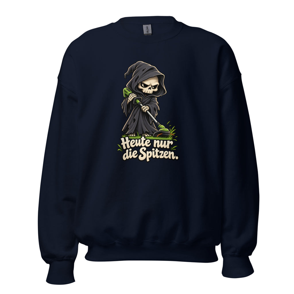 Sensenmann bei der Rasenpflege – Sweatshirt – großer Frontdruck