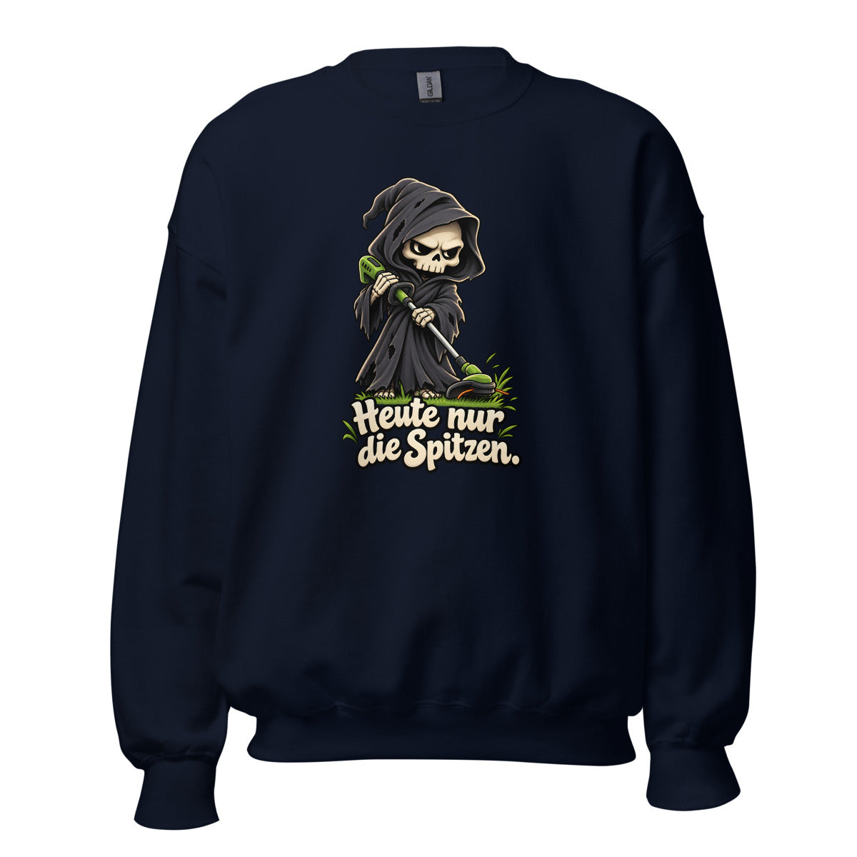 Sensenmann bei der Rasenpflege – Sweatshirt – großer Frontdruck