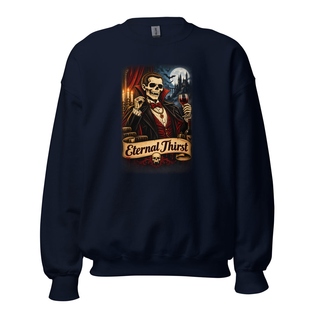 Vampir-Skelett mit Rotweinglas – Sweatshirt – großer Frontdruck