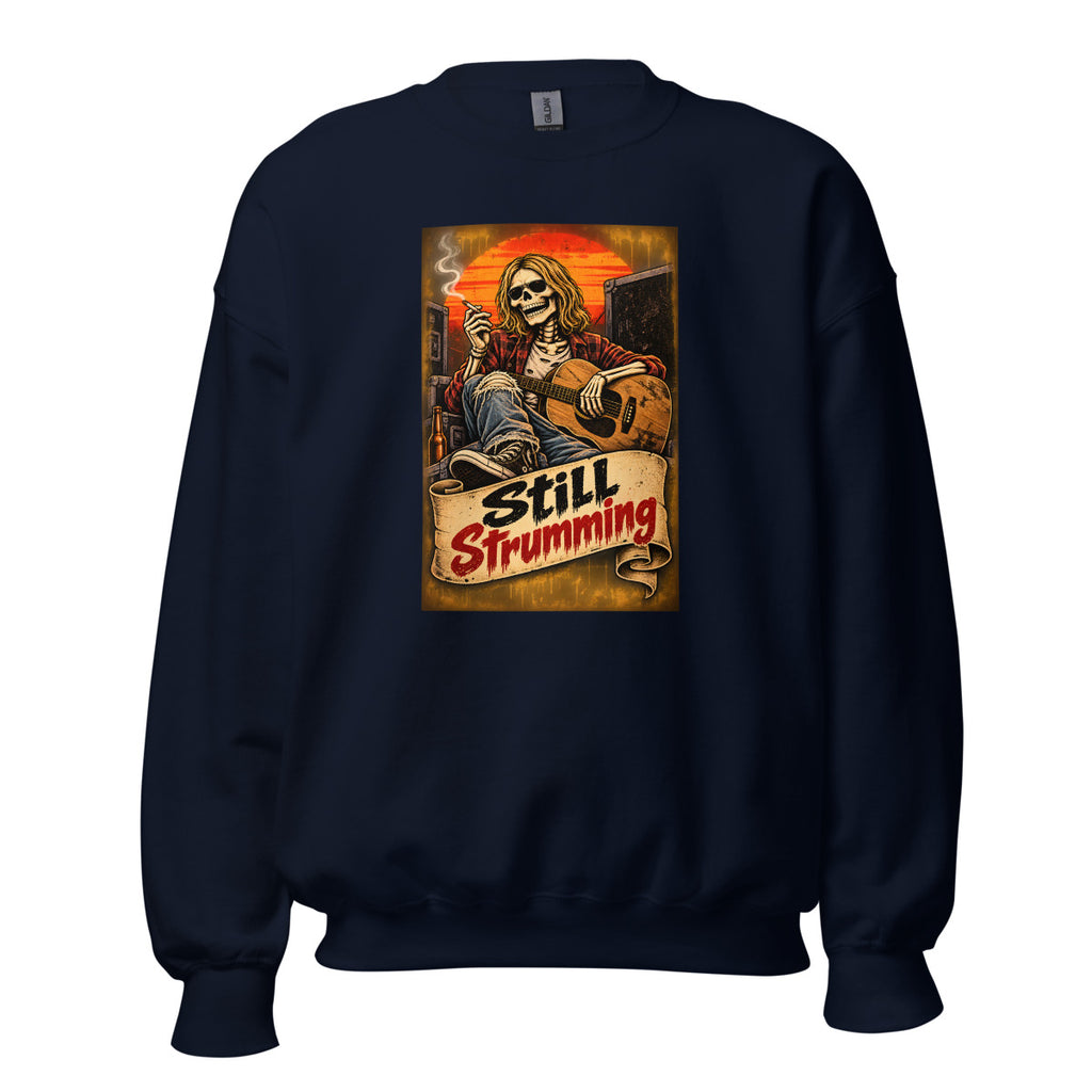 Still Strumming – Skelett-Gitarrist – Sweatshirt – großer Frontdruck