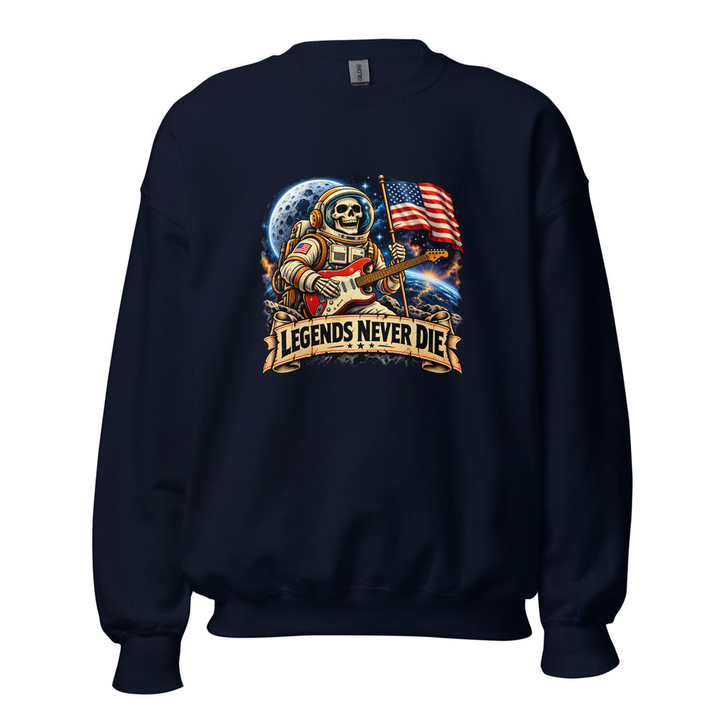 Legends Never Die - Astronaut mit Skelett und Gitarre – Sweatshirt – großer Frontdruck