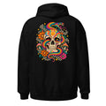 Unisex Hoodie in Black, Rückenansicht mit großem Rückenprint: Psychedelischer Totenkopf mit Schlange.