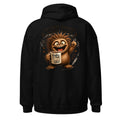 Unisex Hoodie in Black, Rückenansicht mit großem Rückenprint: Kaffee-Monster mit erster Tasse.