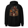 Unisex Hoodie in Black, Rückenansicht mit großem Rückenprint: Skelett Cowboy im Westernstil.