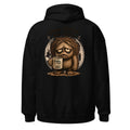Unisex Hoodie in Black, Rückenansicht mit großem Rückenprint: Kaffee-Muffel Monster mit Tasse.