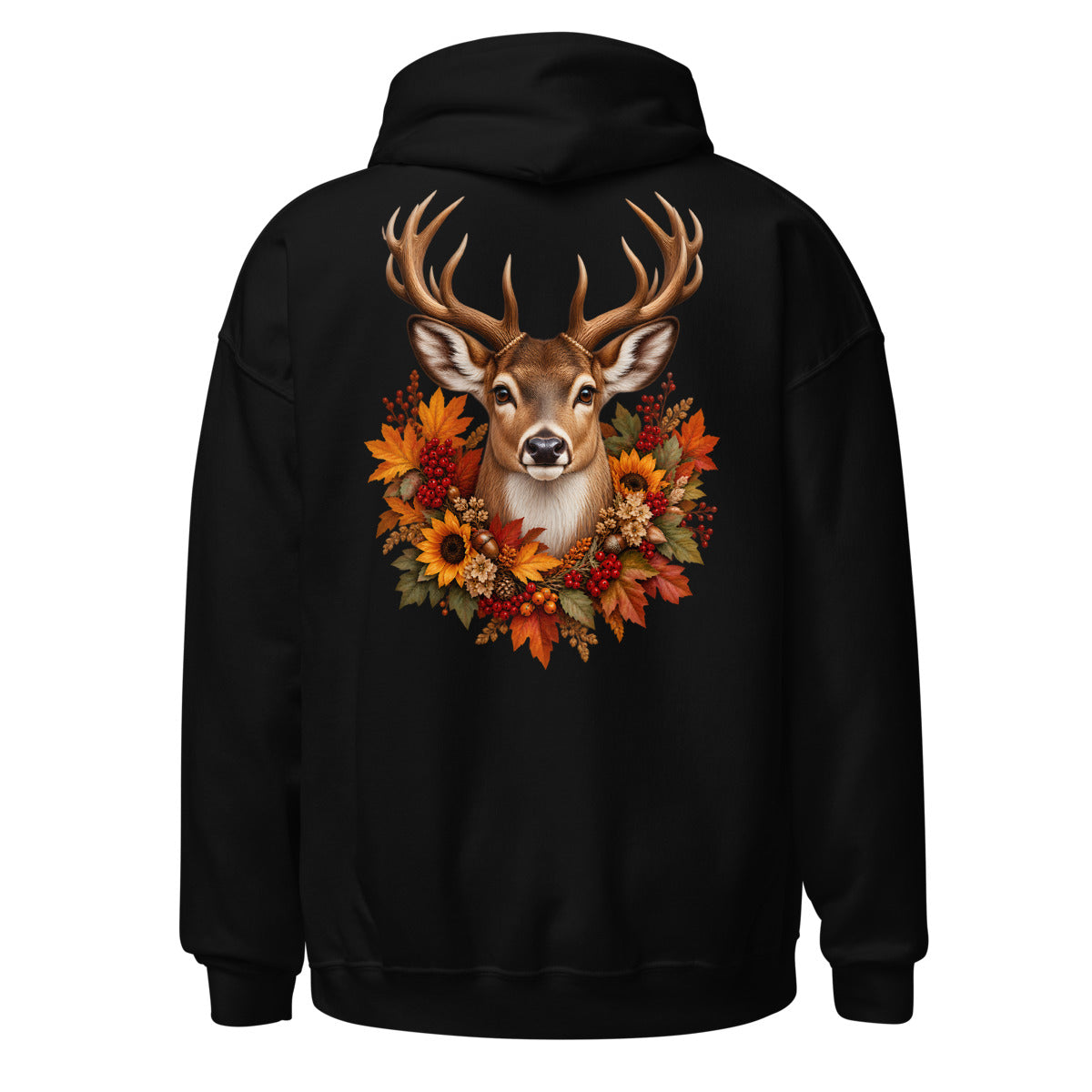 Hirschkopf mit Herbstblumen. – Unisex Heavy Blend Hoodie | Gildan 18500