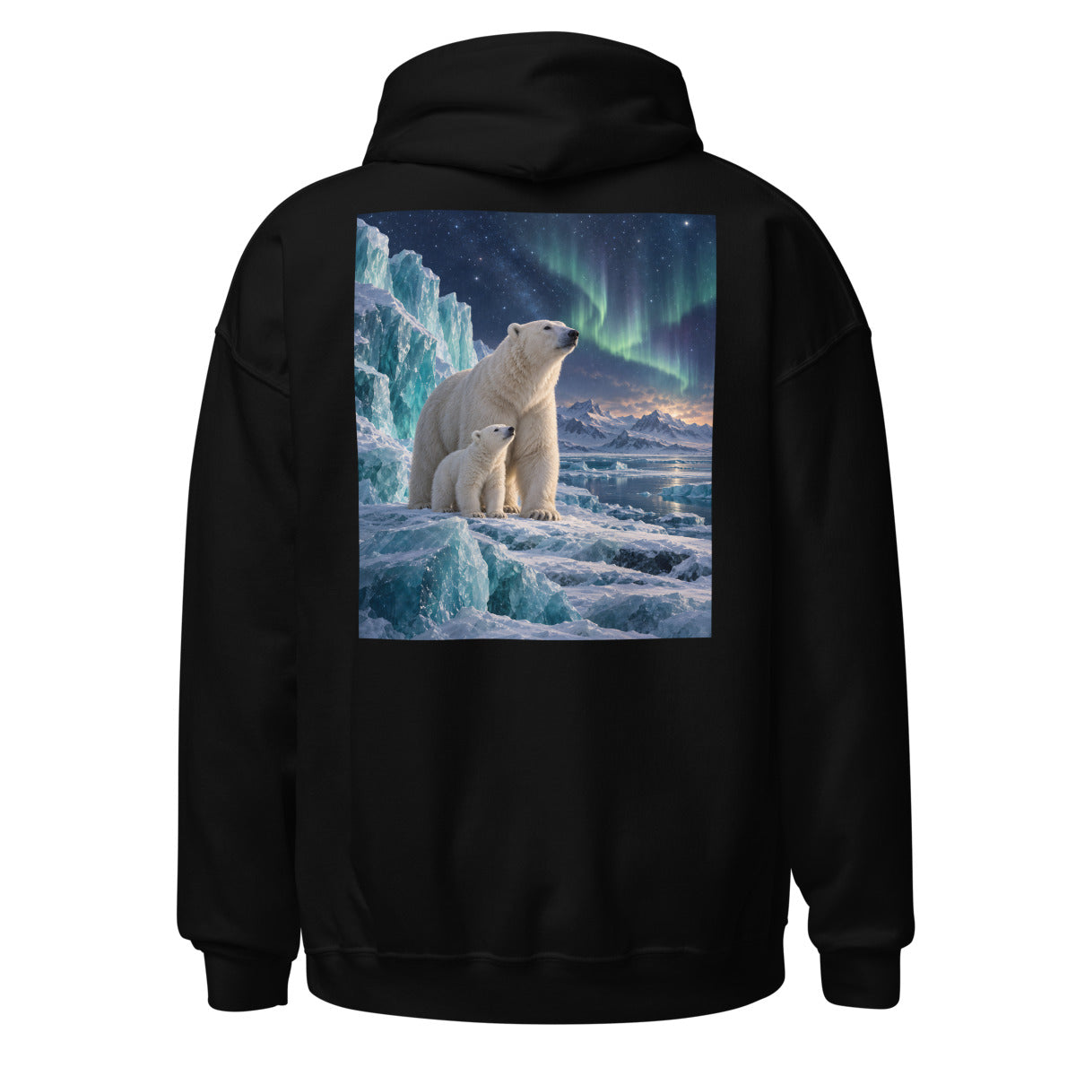 Eisbärfamilie unter Wintersternen – Hoodie – großer Rückendruck