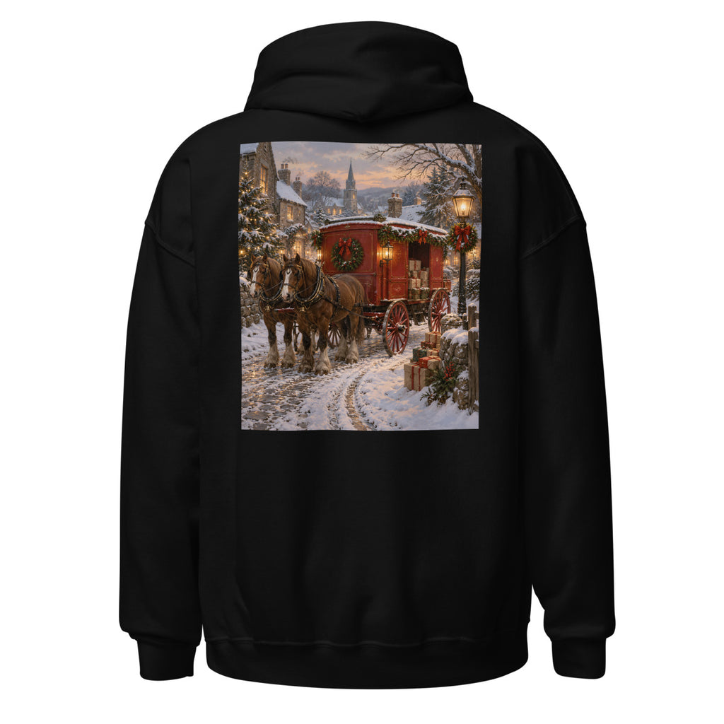 Rote Postkutsche im Schnee – Hoodie – großer Rückendruck