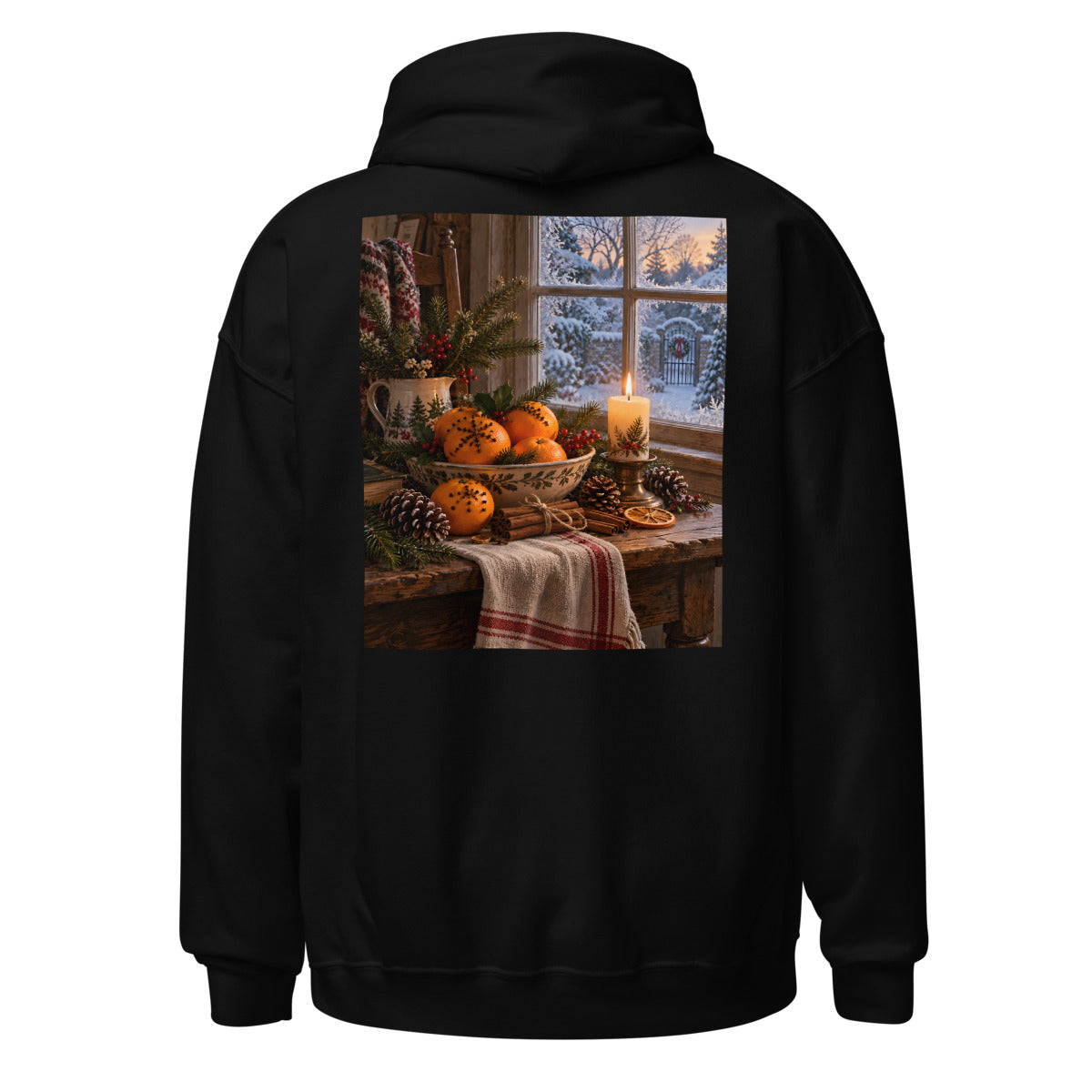 Orangen und Zimt im Kerzenlicht – Hoodie – großer Rückendruck