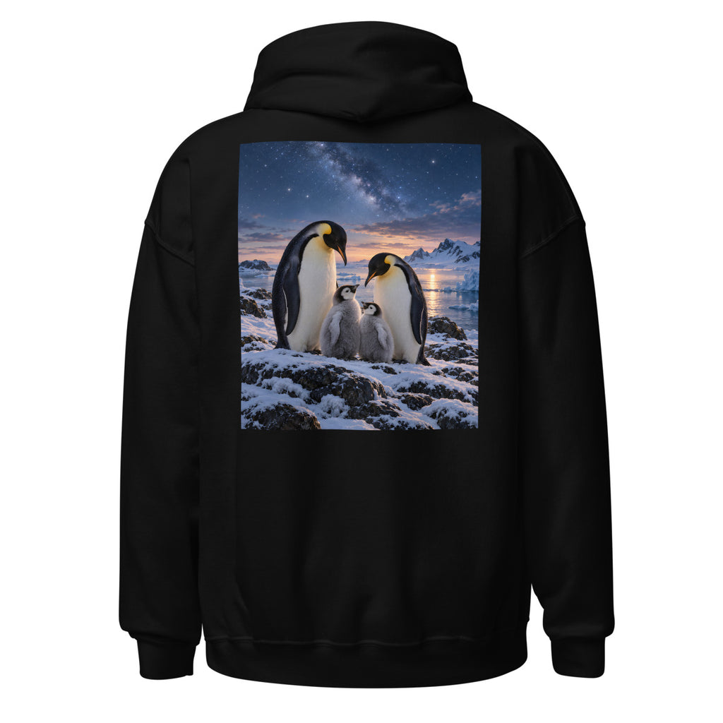 Pinguinfamilie unter Wintersternen – Hoodie – großer Rückendruck