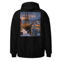 Segelschiff im nordischen Weihnachtshafen – Hoodie – großer Rückendruck