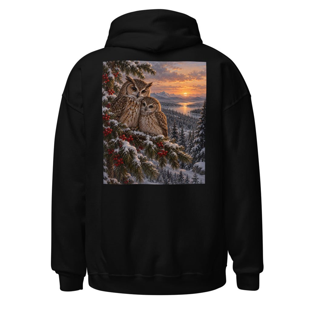 Wintereulen im Tannenwald – Hoodie – großer Rückendruck