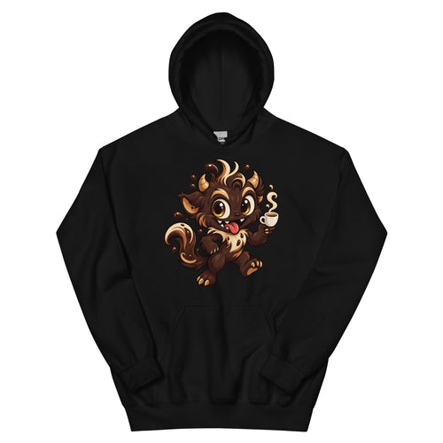 Espresso Monster - Unisex Hoodie in Schwarz - tatsächlicher Printful-Druck