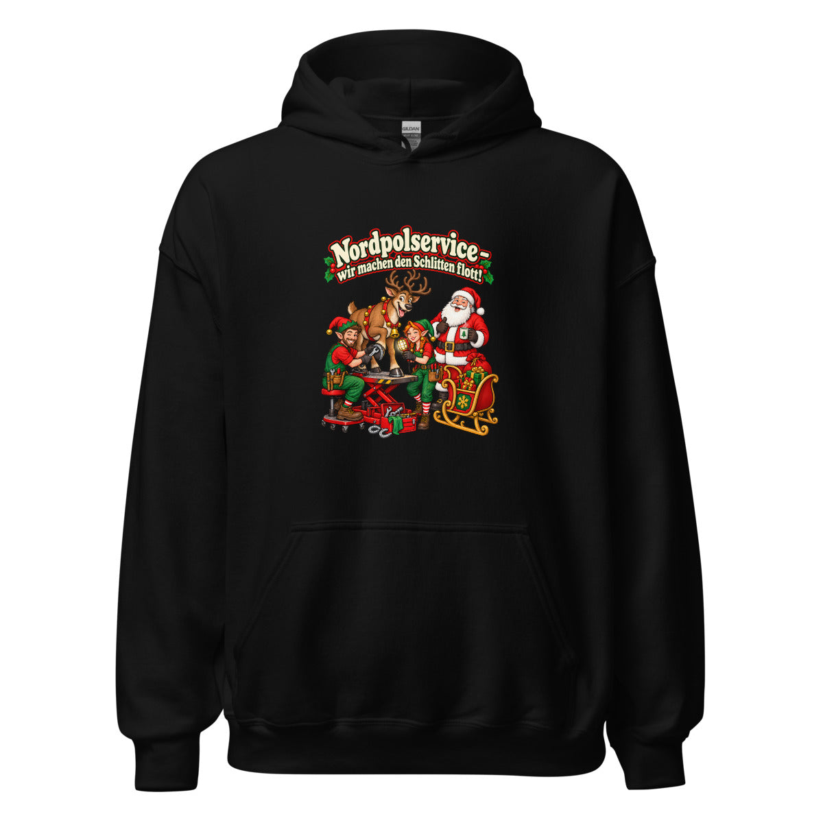 Nordpolservice – wir machen den Schlitten flott! – Hoodie – großer Frontdruck