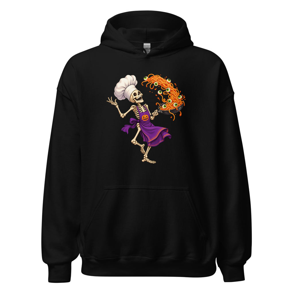 Skelettkoch mit Augenpasta – Hoodie – großer Frontdruck