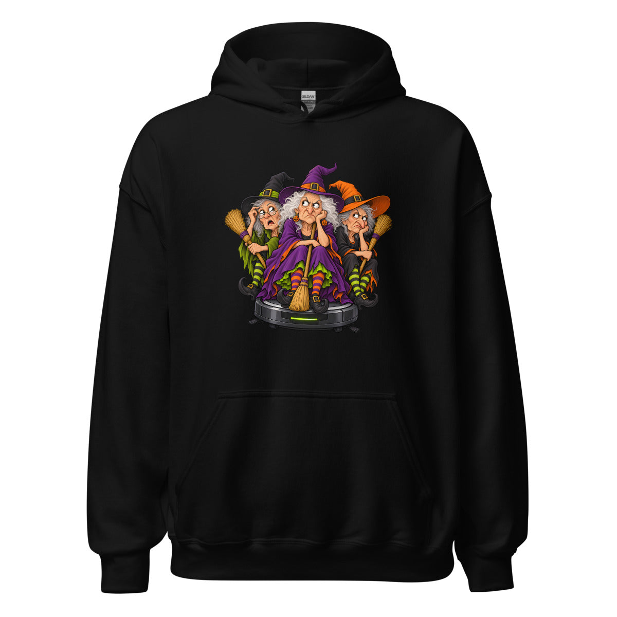 Hexe auf Saugroboter – Hoodie – großer Frontdruck