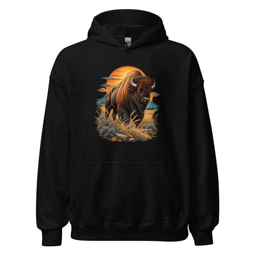 Bison im Sonnenuntergang – Hoodie – großer Frontdruck
