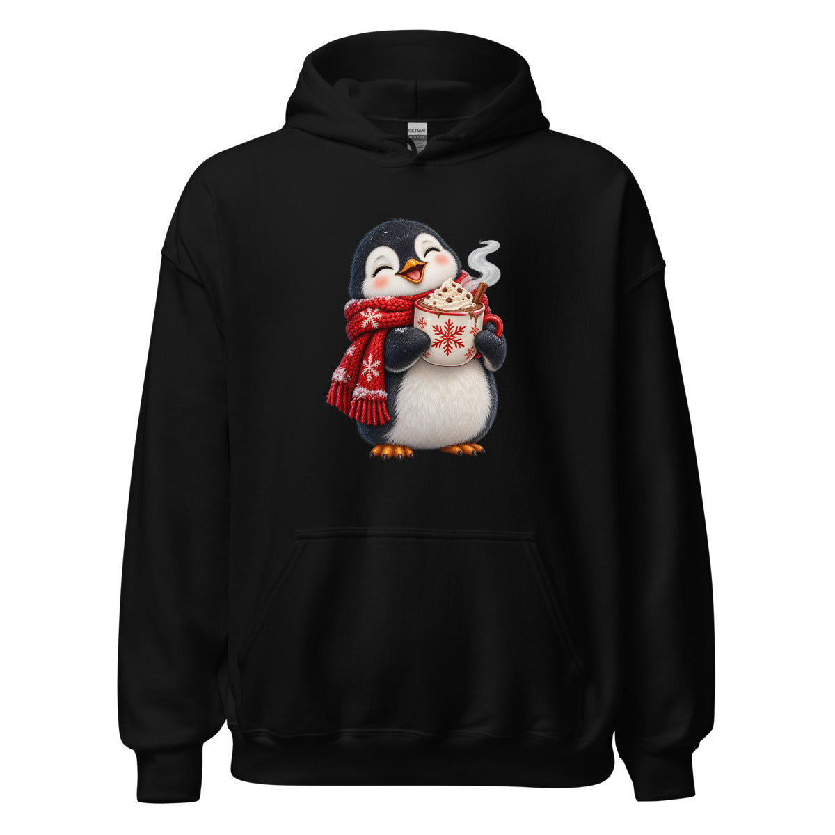 Pinguin mit Kakao – Hoodie – großer Frontdruck