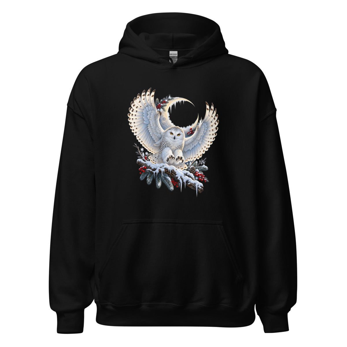 Schneeeule im Mondlicht – Hoodie – großer Frontdruck