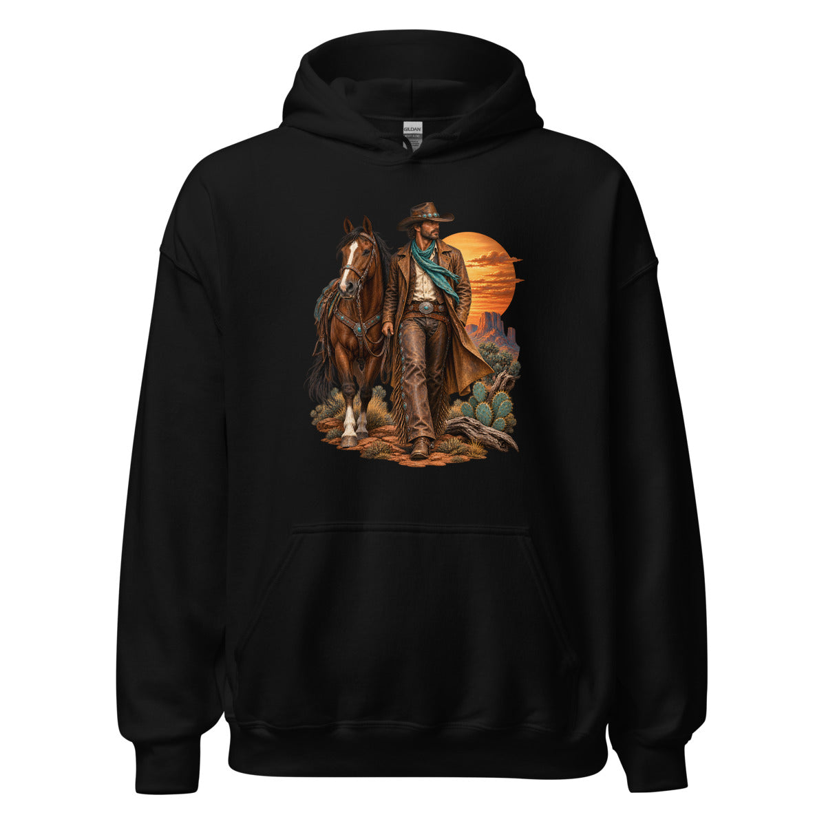 Cowboy im Abendrot – Hoodie – großer Frontdruck