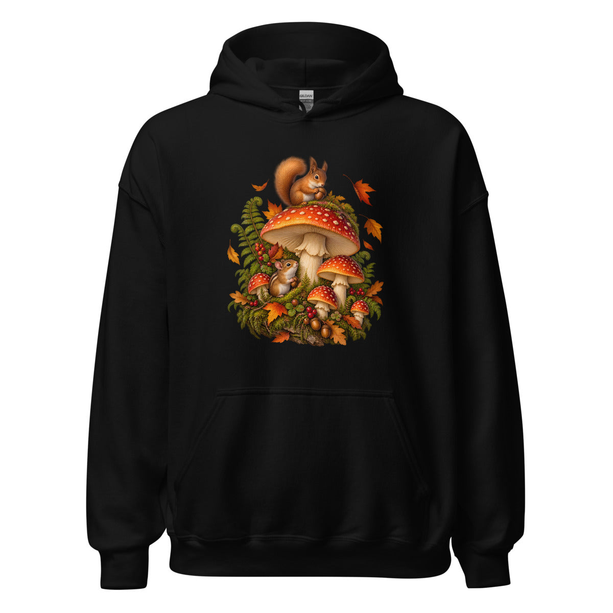 Pilzglück im Wald – Hoodie – großer Frontdruck