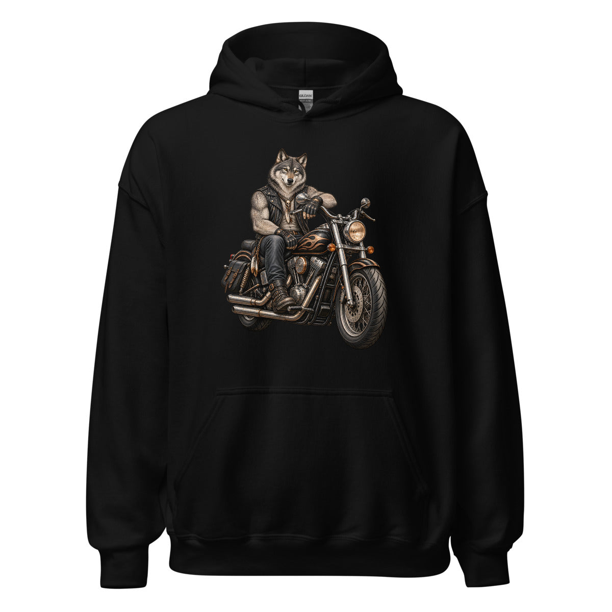 Wolf im Leder – Hoodie – großer Frontdruck