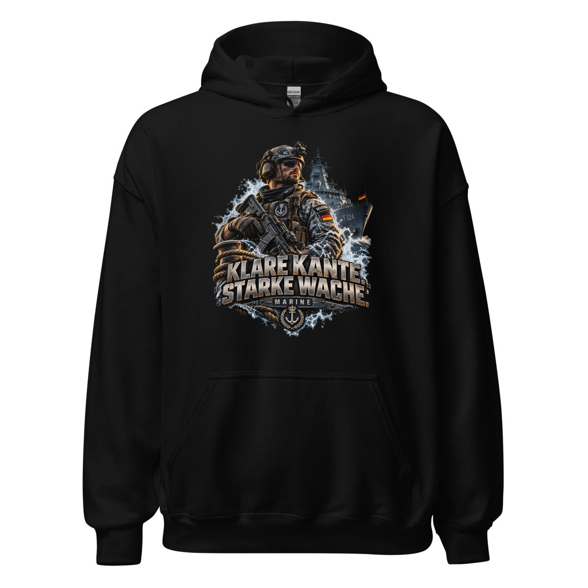 Marine Soldat mit Kriegsschiff – Hoodie – großer Frontdruck