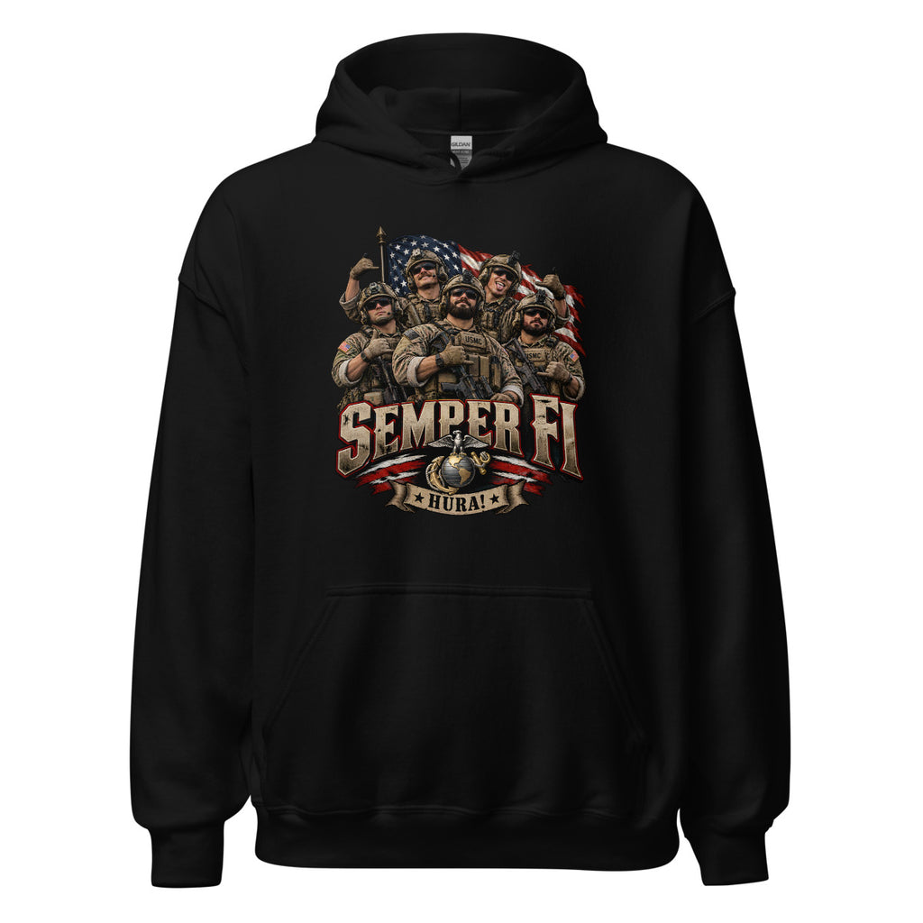 USMC Semper Fi Gruppe mit Flagge – Hoodie – großer Frontdruck