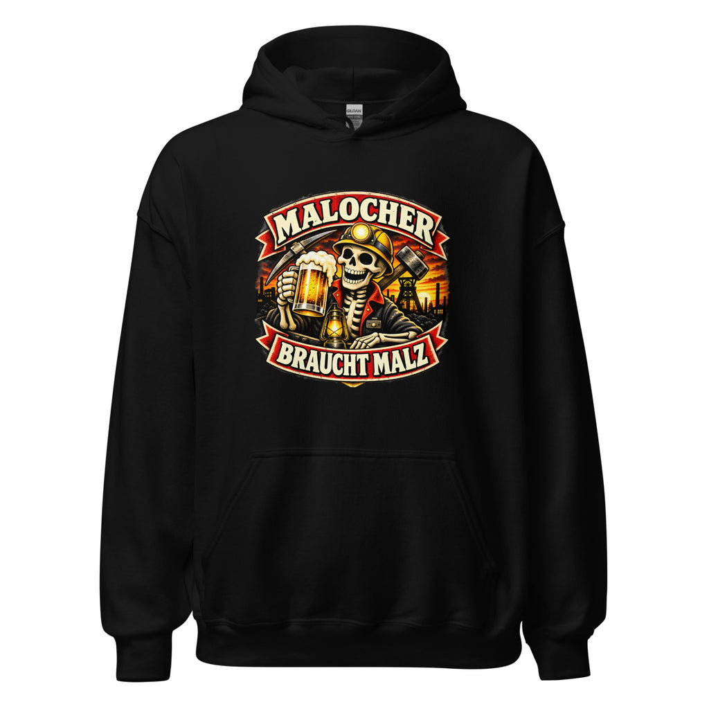 Malocher mit Bier und Grubenlampe – Hoodie – großer Frontdruck