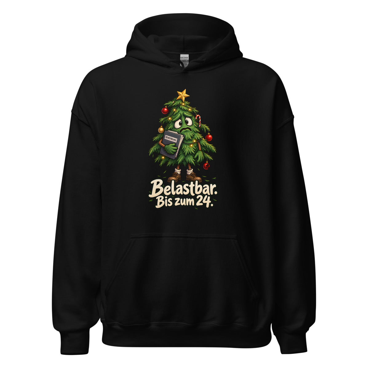 Weihnachtsbaum auf Jobsuche – Hoodie – großer Frontdruck
