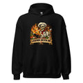 Skelett-Koch mit brennender Pfanne und Schriftzug – Hoodie – großer Frontdruck
