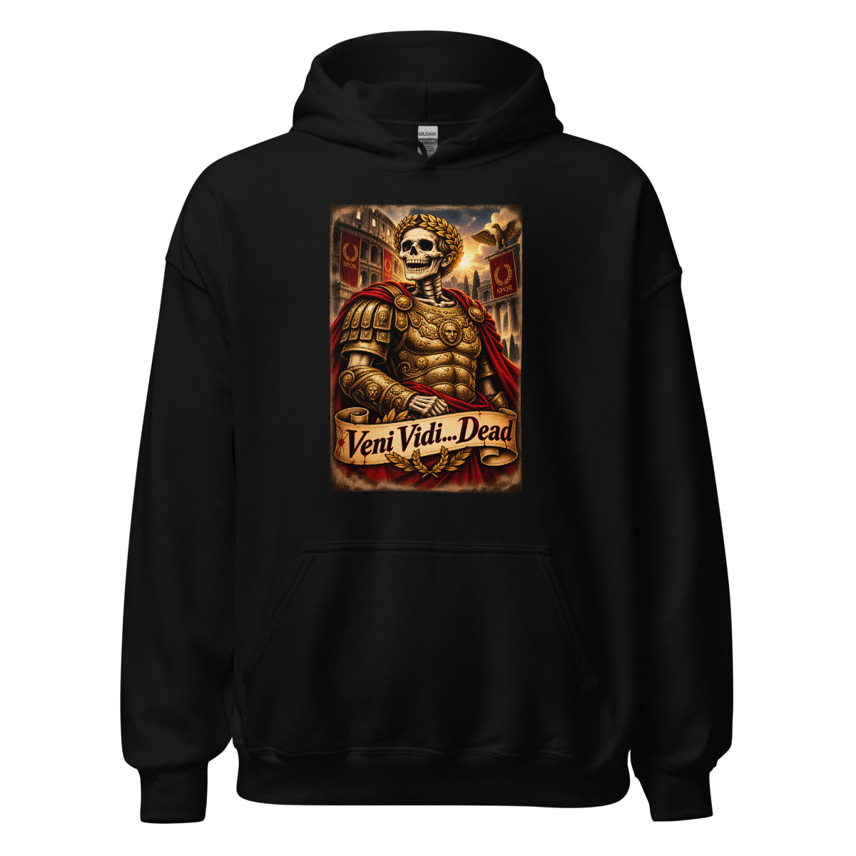 Römischer Skelett-Kaiser mit Lorbeerkranz – Hoodie – großer Frontdruck