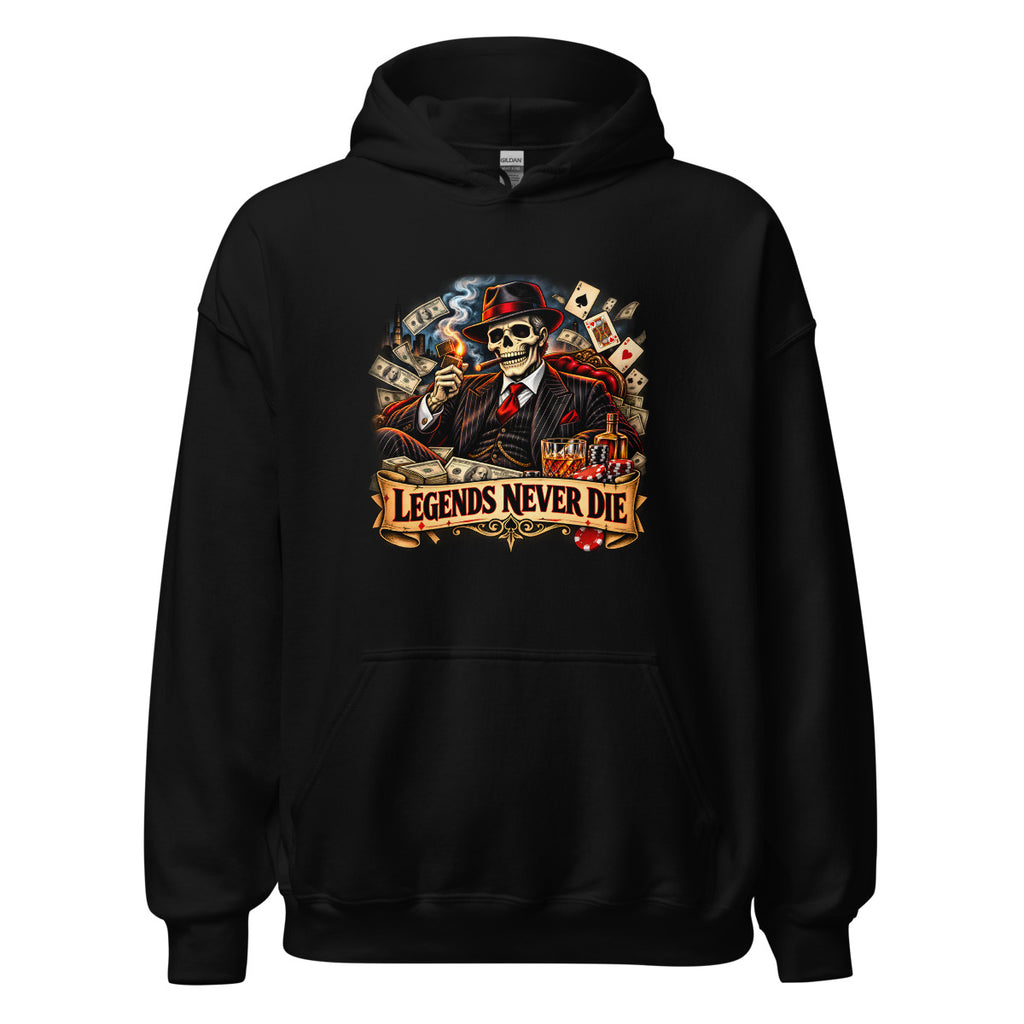 Skelett-Gangster mit Zigarre und Schriftzug – Hoodie – großer Frontdruck