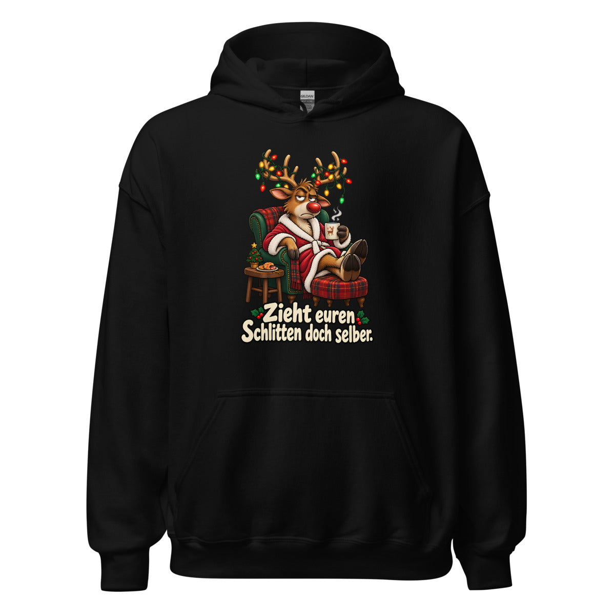 Rentier im Feierabendmodus – Hoodie – großer Frontdruck
