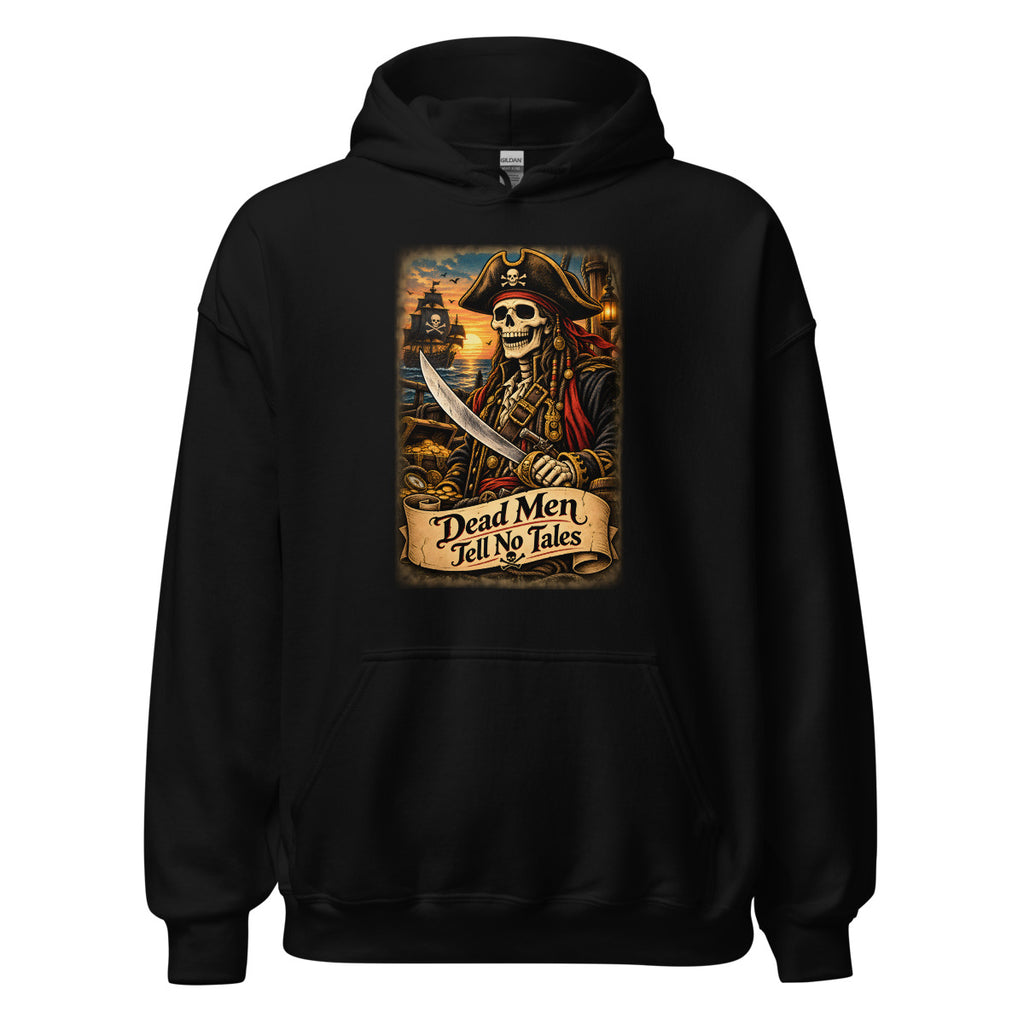 Piraten-Skelett mit Schriftzug "Dead Men Tell No Tales" – Hoodie – großer Frontdruck