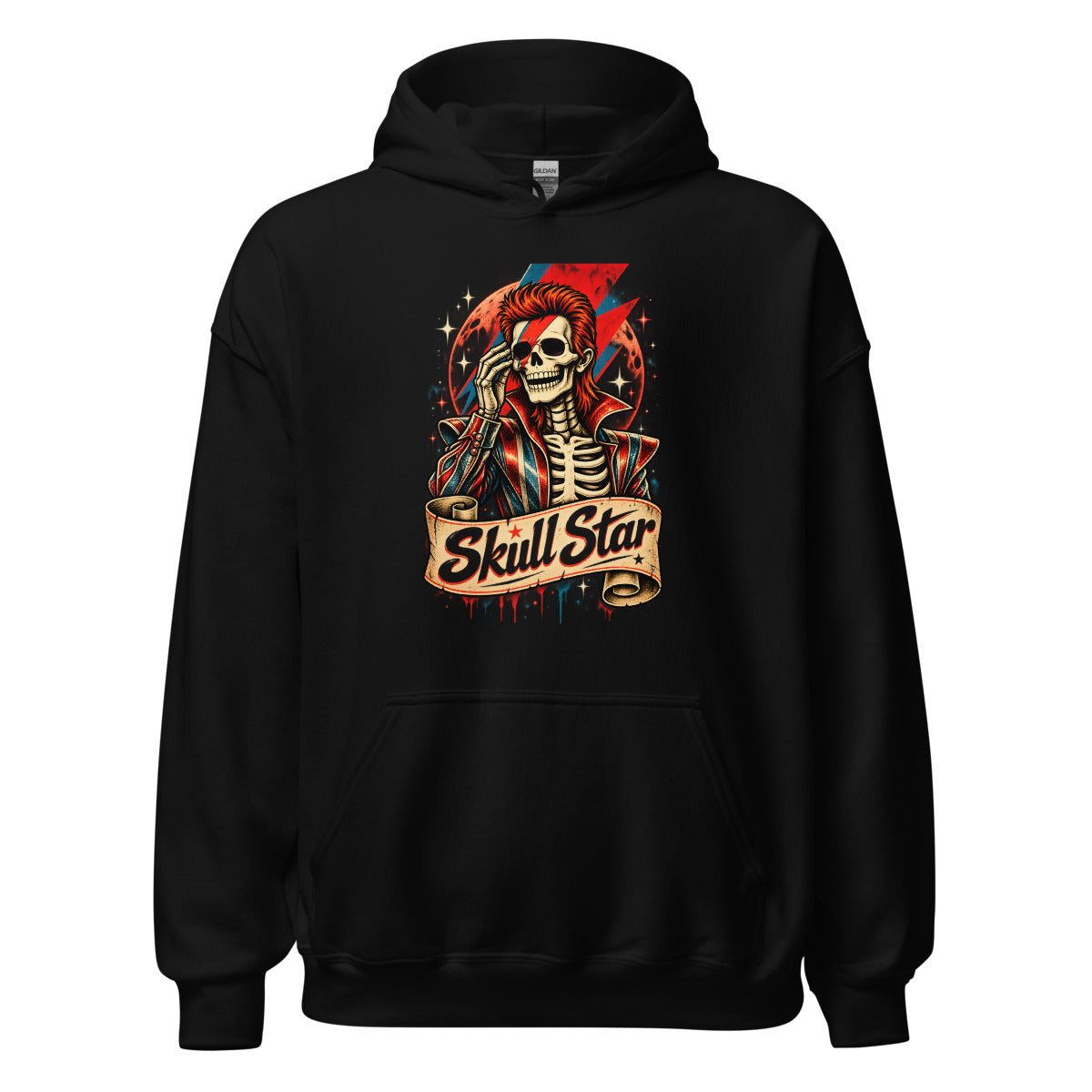 Skelett Rockstar mit Blitz-Make-up – Hoodie – großer Frontdruck