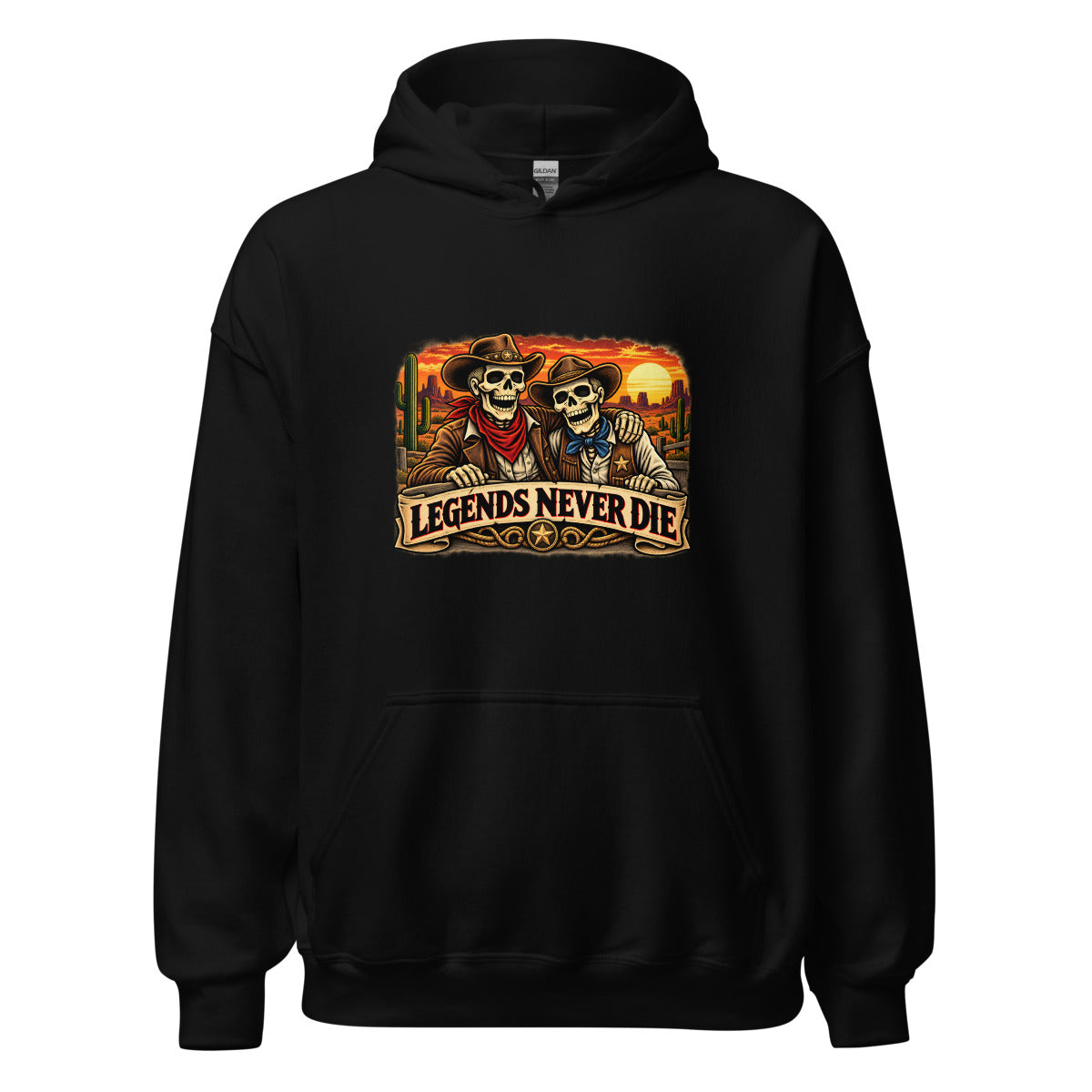 Western Skelett Legenden – Hoodie – großer Frontdruck