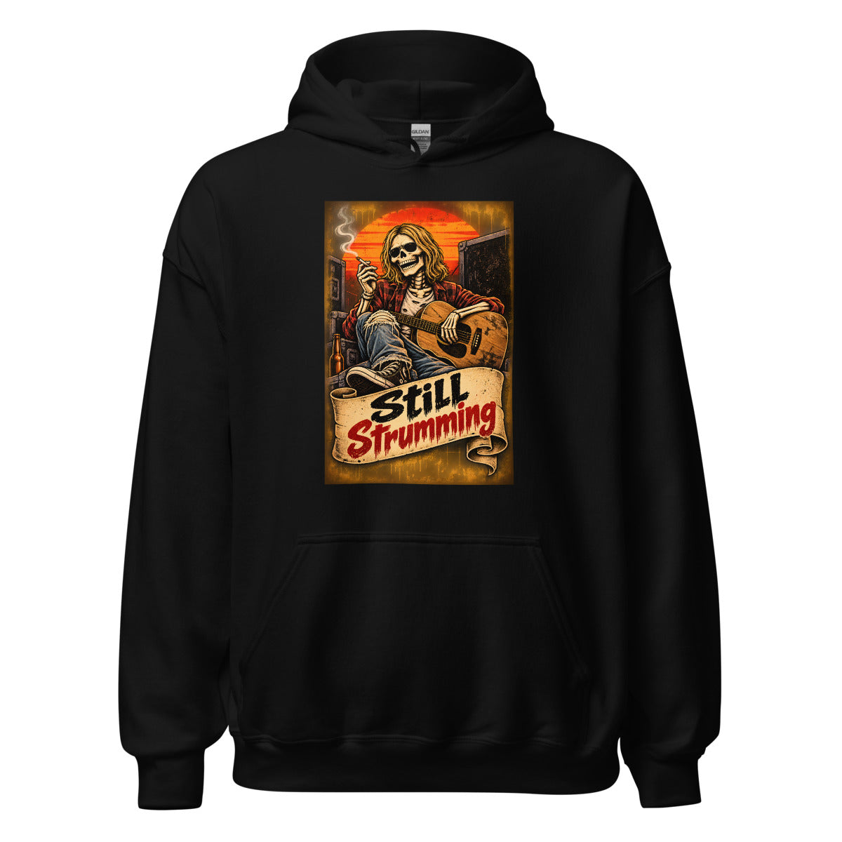 Still Strumming – Skelett-Gitarrist – Hoodie – großer Frontdruck