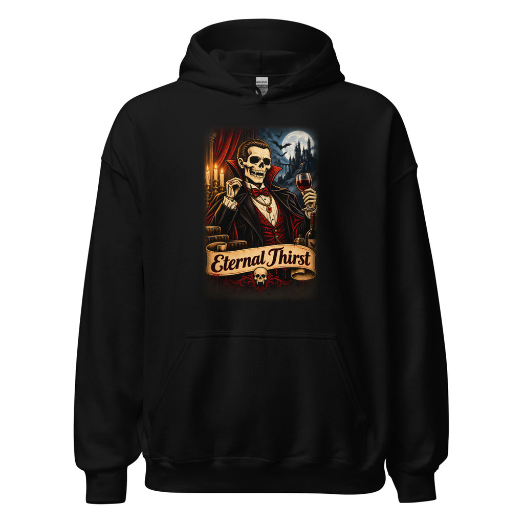 Vampir-Skelett mit Rotweinglas – Hoodie – großer Frontdruck