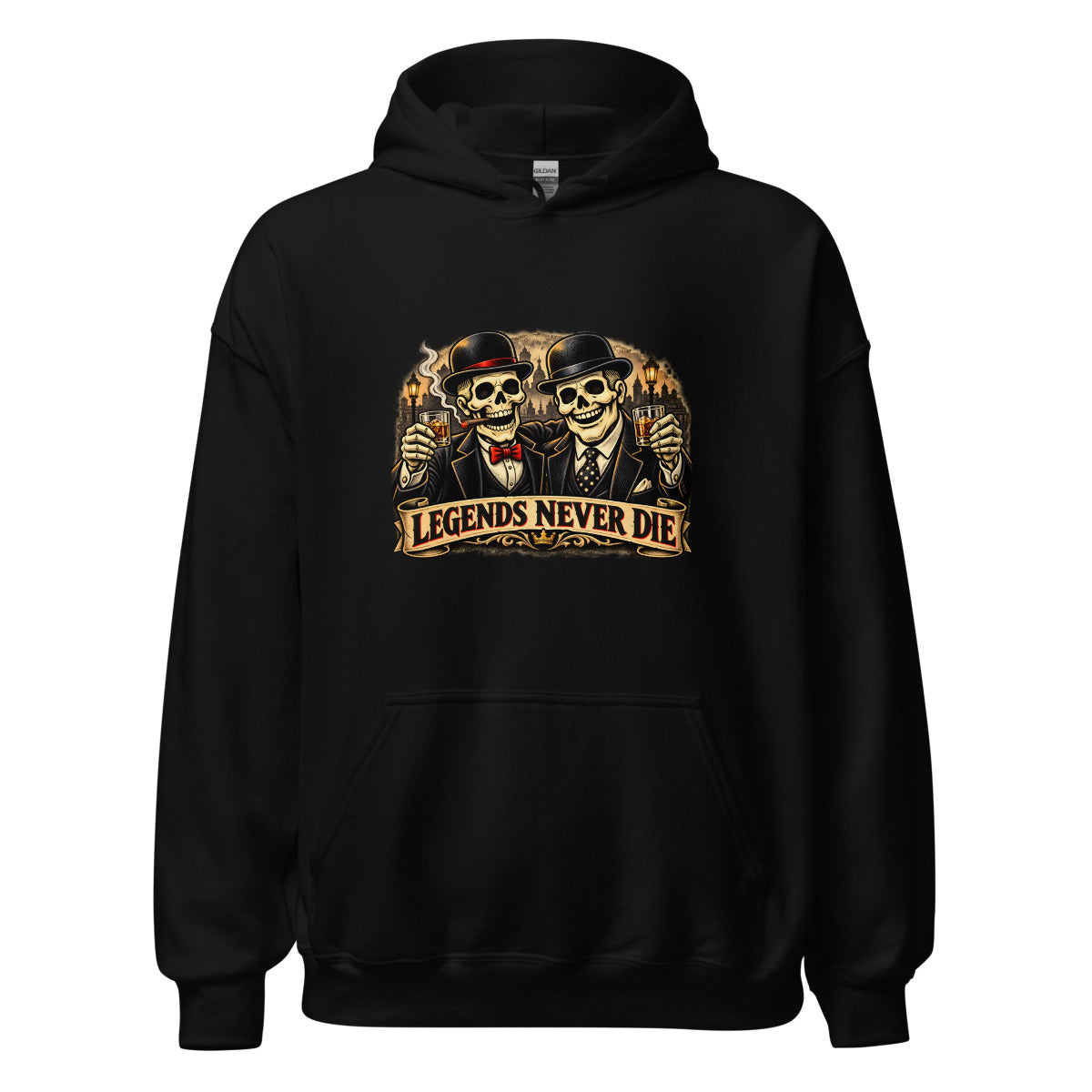 Legends Never Die mit Skelett-Anzug – Hoodie – großer Frontdruck