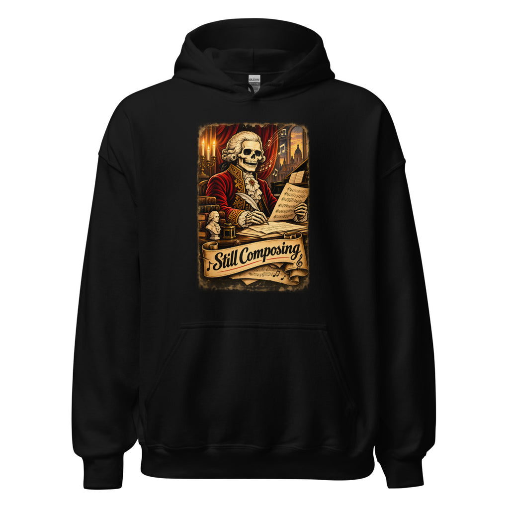 Skelett-Komponist "Still Composing" – Hoodie – großer Frontdruck