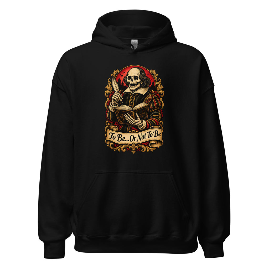 Skelett Shakespeare mit Feder und Buch – Hoodie – großer Frontdruck