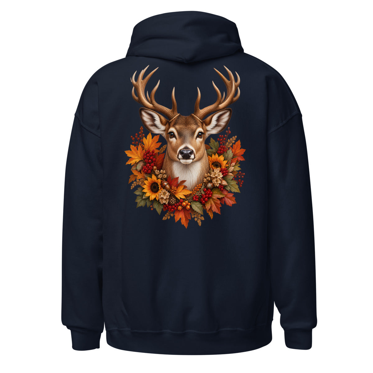 Hirschkopf mit Herbstblumen. – Unisex Heavy Blend Hoodie | Gildan 18500