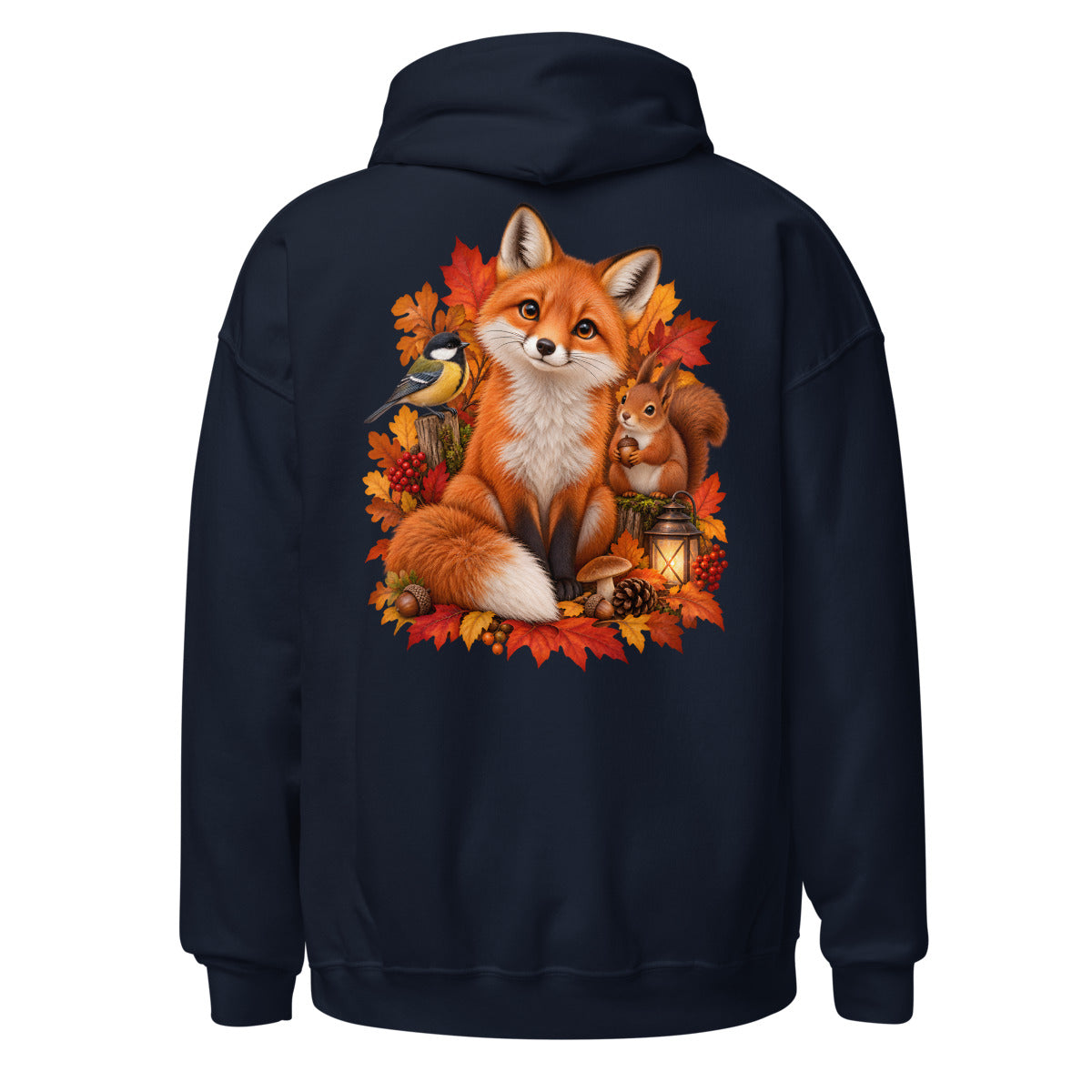 Fuchs mit Vogel und Eichhoernchen. – Unisex Heavy Blend Hoodie | Gildan 18500