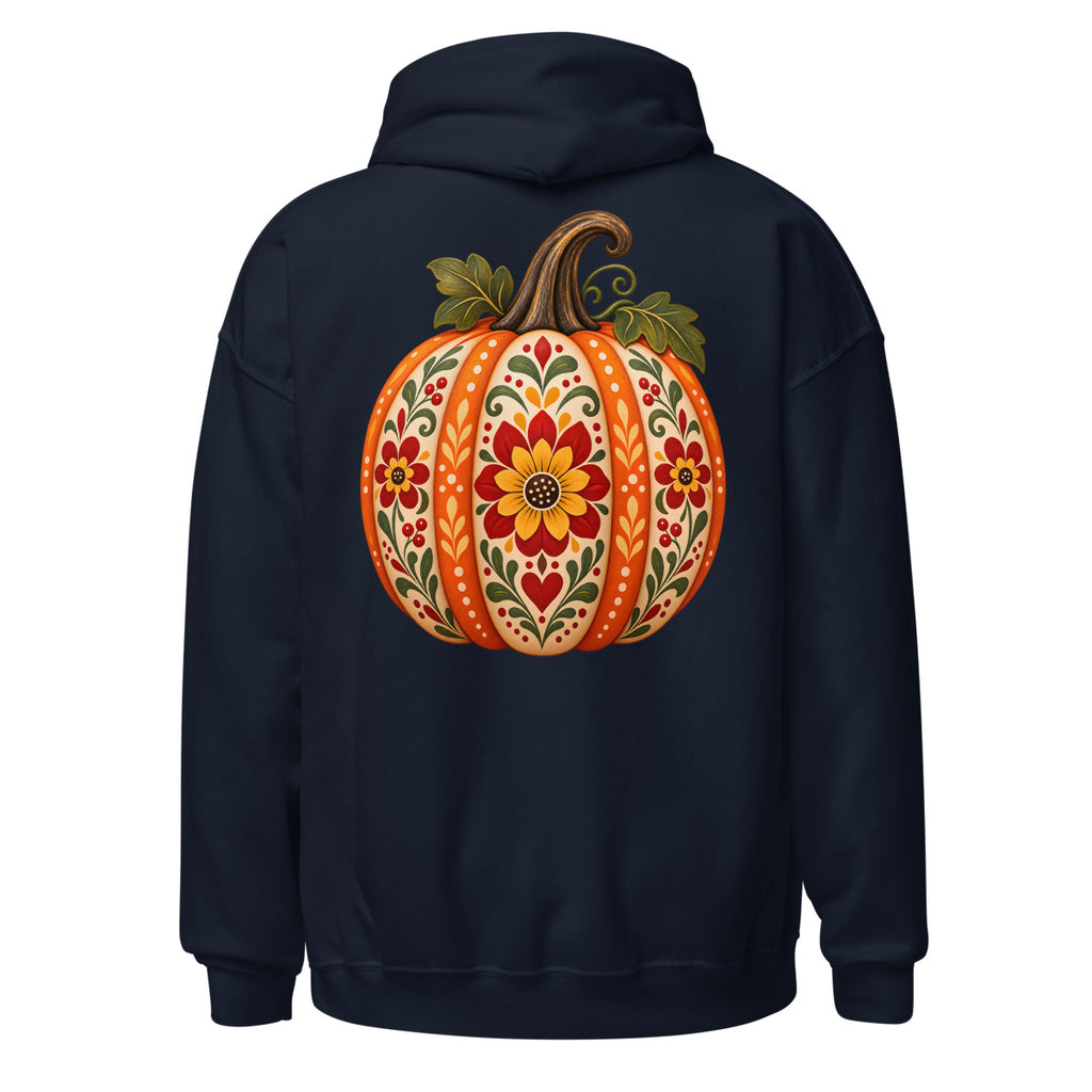 Folk-Art-Kuerbis mit Blumenmuster. – Unisex Heavy Blend Hoodie | Gildan 18500